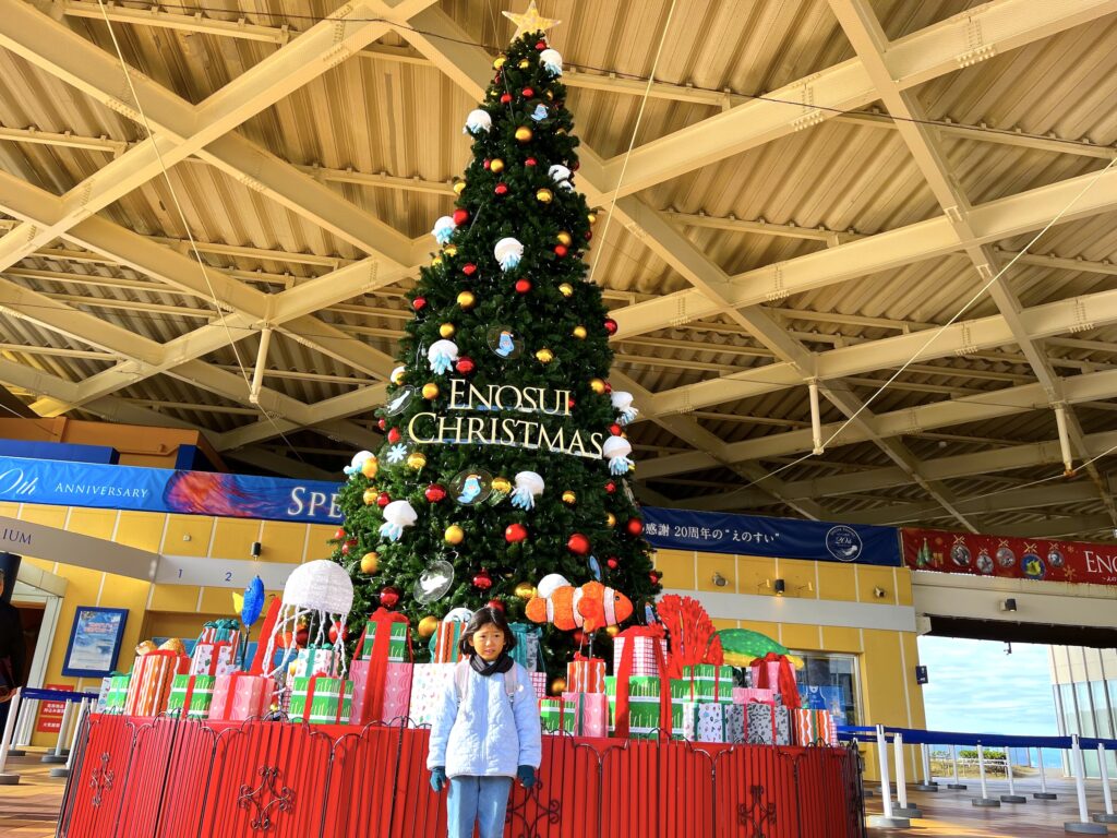 新江ノ島水族館　えのすい　水族館　江ノ島　藤沢　子連れ　子連れのお出かけ　子連れ旅　子連れイベント　知育　旅育　ビーチ　海　クリスマス　クリスマスツリー　クリスマスイベント　巨大クリスマスツリー